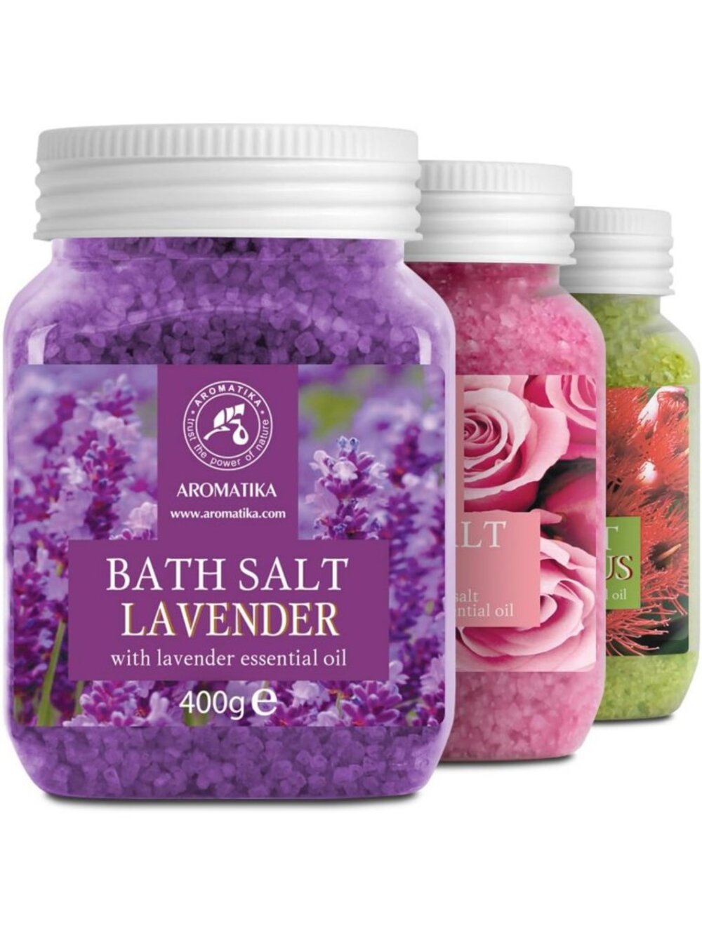 Relaxing Bath Salts Set - Lavender, Rose & Eucalyptus - 100% Natural - Stress
